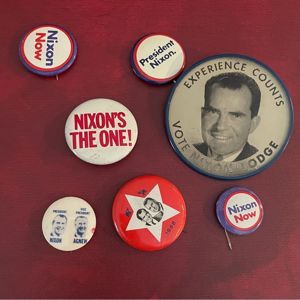 Vintage Nixon Campaign Buttons – Lot of 7 (Incl. Rare Vari-Vue Nixon/Lodge)